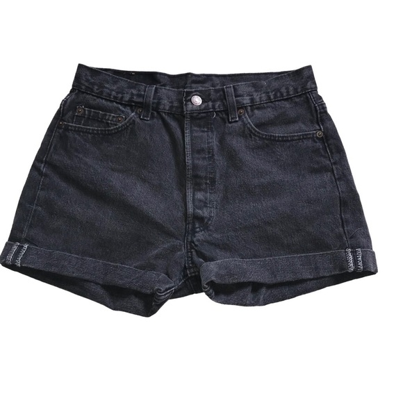 Vintage Levi’s 501 Black Denim Cuffed Shorts - Picture 2 of 8